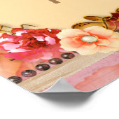 Poster Fille rose Floral Nom personnalisé Monogramme (Coin)