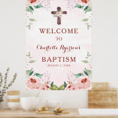 Poster Fille rose Florale Baptême Bienvenue (Cuisine)