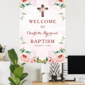Poster Fille rose Florale Baptême Bienvenue (Bureau à domicile)
