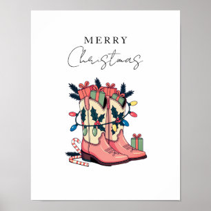 Poster Fille rose moderne Botte occidentale Noël