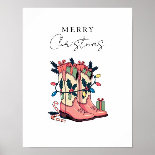 Poster Fille rose moderne Botte occidentale Noël (Devant)