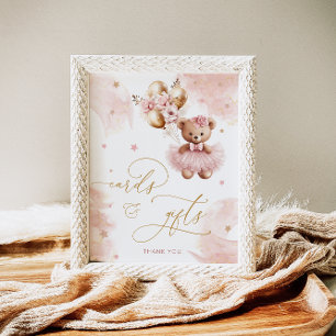 Poster Fille rose Teddy Bear Balloon Cartes et cadeaux