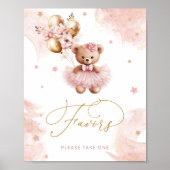 Poster Fille rose Teddy Ours Baby shower Faveurs (Devant)