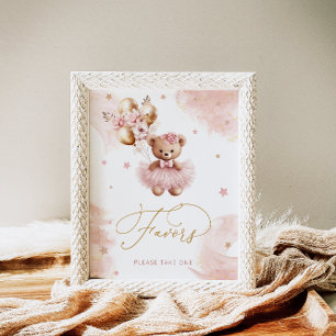 Poster Fille rose Teddy Ours Baby shower Faveurs