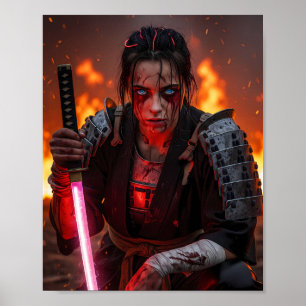 Poster Fille Samouraï Cyberpunk