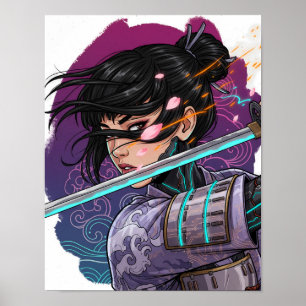 Poster Fille Samouraï Cyberpunk