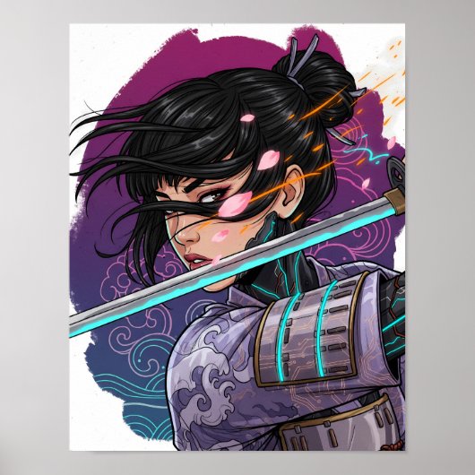 Poster Fille Samouraï Cyberpunk (Devant)