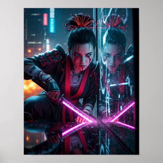 Poster Fille Samouraï Cyberpunk (Devant)