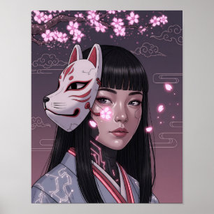 Poster Fille Samouraï Cyberpunk