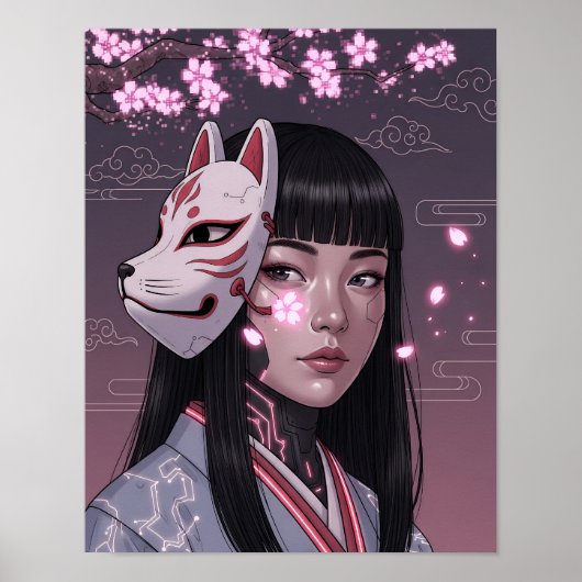 Poster Fille Samouraï Cyberpunk (Devant)