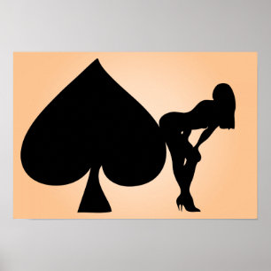 Poster Fille s'asseyant sur l'as de pique