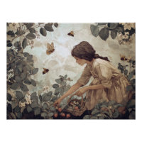 Fille Sépia Vintage Art du Jardin Papillon