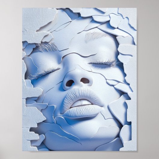 Poster Fille Sérénité Bleue en Couches Fêlées (Devant)