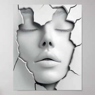 Poster Fille silencieuse sous la surface fissurée