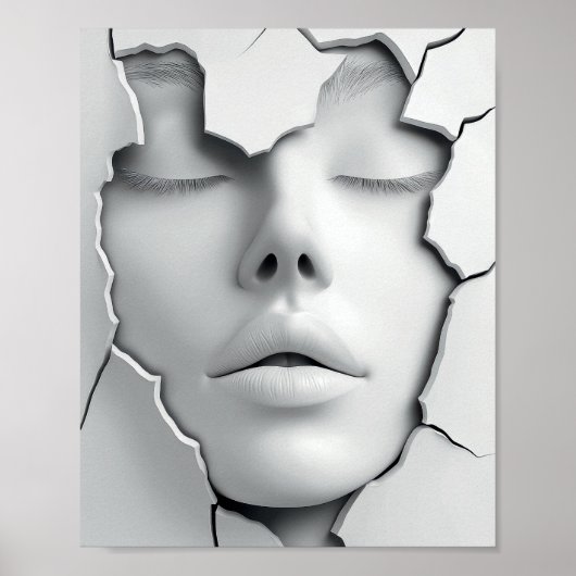 Poster Fille silencieuse sous la surface fissurée (Devant)
