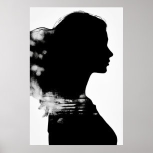 Poster Fille Silhouette Scénique Art Moderne Noir & Blanc