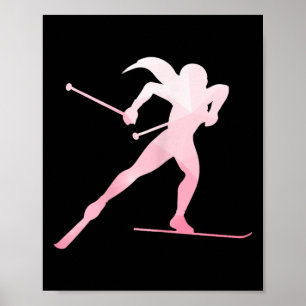 Poster Fille Silhouette Ski de fond Sports d'hiver