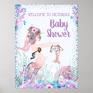 Poster Fille Sirène Baby shower Signes
