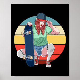 Poster Fille Skateur Planche à Roulettes Filles Planche à