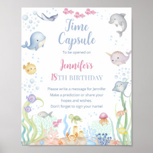Poster Fille sous l'eau aquarelle Anniversaire Temps