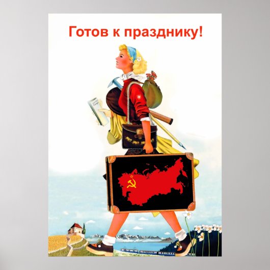 Poster Fille soviétique prête pour des vacances en Russie (Devant)