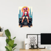 Poster Fille sur un magnétophone vintage (Bureau à domicile)
