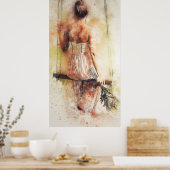 Poster Fille sur une aquarelle pivotante (Cuisine)