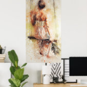 Poster Fille sur une aquarelle pivotante (Bureau à domicile)