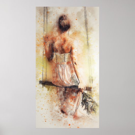 Poster Fille sur une aquarelle pivotante (Devant)