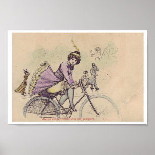 Poster Fille sur une jupe de vélo soufflant dans le vent