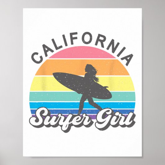 Poster Fille surfeuse Californie Surf Plage Femmes Cu (Devant)