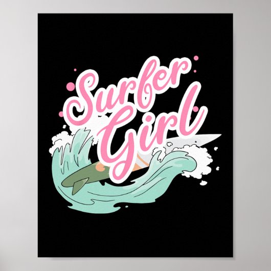 Poster Fille surfeuse faisant du surf (Devant)