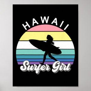Poster Fille surfeuse Hawaii Vintage Surf Hawaïen Surf B