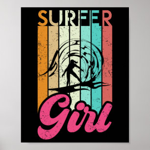 Poster Fille surfeuse planche de surf femmes surf océan r