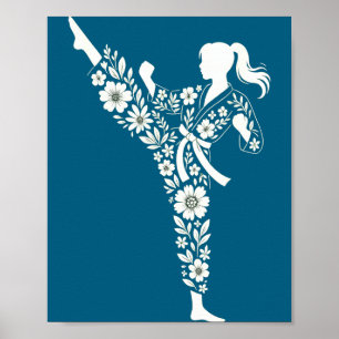 Poster Fille Taekwondo Floral Arts Martiaux Karaté