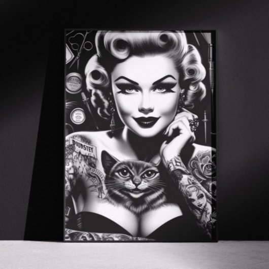 Poster Fille tatouée alternative old school