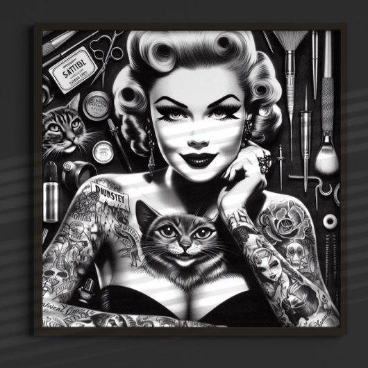 Poster Fille tatouée alternative vieille école