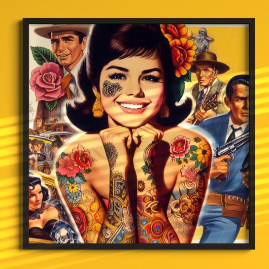 Poster Fille tatouée de l'ancienne école