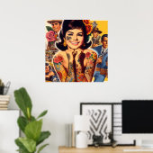 Poster Fille tatouée de l'ancienne école (Bureau à domicile)