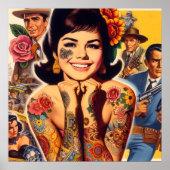 Poster Fille tatouée de l'ancienne école (Devant)