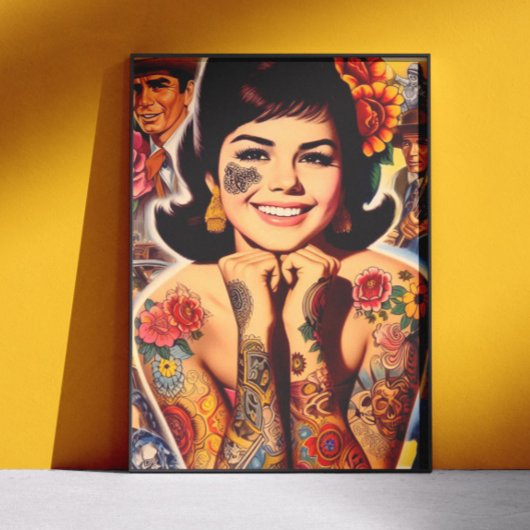 Poster Fille tatouée old school