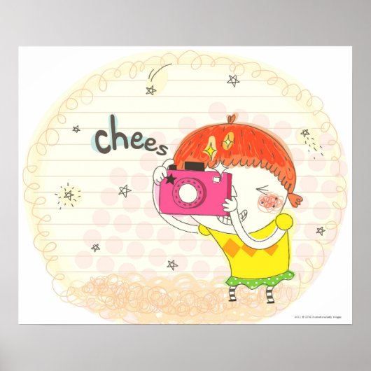 Poster Fille tenant la caméra, en cliquant (Devant)