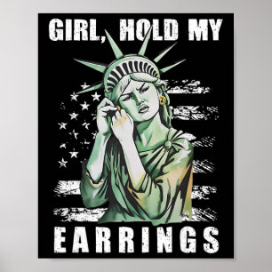 Poster Fille tenant mes boucles d'oreilles Statue Subtil 