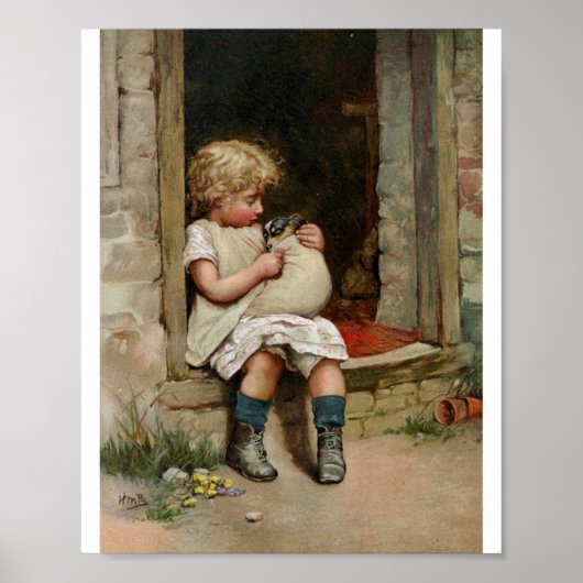 Poster Fille tenant mignonne chiot Vintage (Devant)