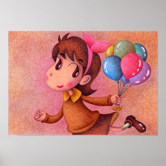 Poster Fille tenant un ballon. (Devant)