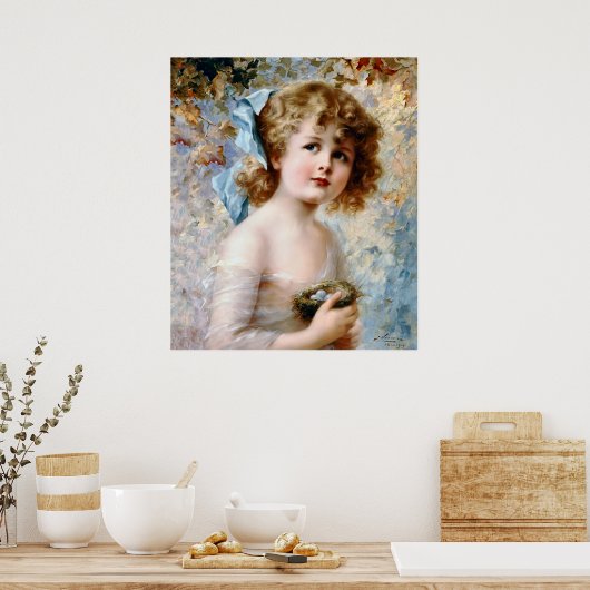 Poster Fille tenant un nid (Cuisine)