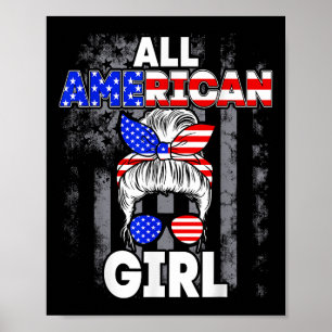 Poster Fille tout américaine Drapeau États-Unis 4 juillet