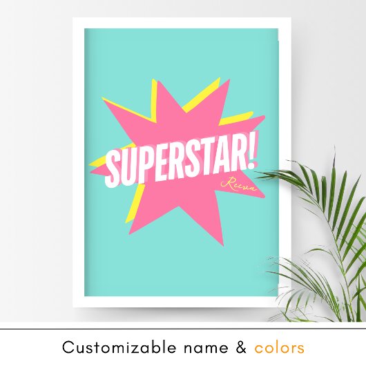 Poster Fille Turquoise et rose Superstar Ado