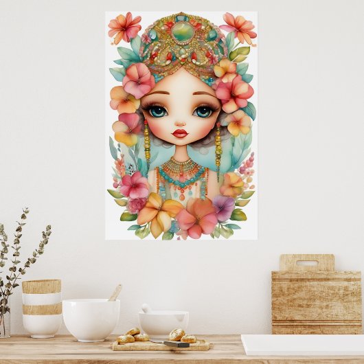 Poster Fille tzigane avec perles encadrées ART (Cuisine)