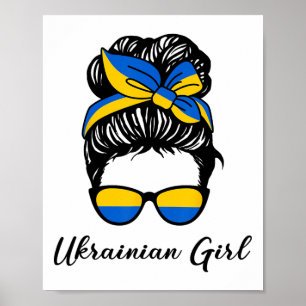 Poster Fille ukrainienne aux couleurs bleues et jaunes de